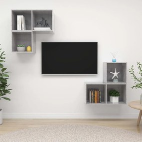 4 pcs conjunto de móveis de TV derivados madeira cinza cimento