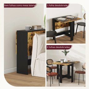 Mesa Dobrável de Jantar e Cozinha (CADEIRAS NÃO INCLUIDAS) com Abas Rebatíveis para Espaços Pequenos 103x76x73,5 cm Preto e Castanho Rústico