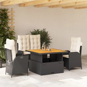 vidaXL 4 pcs conjunto de jardim p/ jardim c/ almofadões vime PE preto