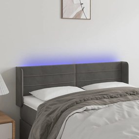 Cabeceira cama c/ luzes LED veludo 147x16x78/88cm cinza-escuro