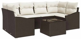 Conjunto de jantar de jardim de 7 peças com almofadas de ratan marrons