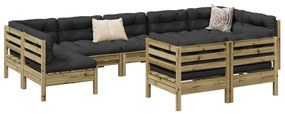 9 pcs conjunto sofás de jardim c/ almofadões pinho impregnado