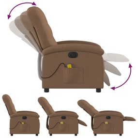 Poltrona de massagens reclinável elétrica tecido castanho