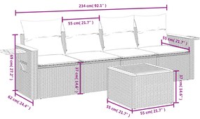 5 pcs conjunto de sofás p/ jardim c/ almofadões vime PE preto