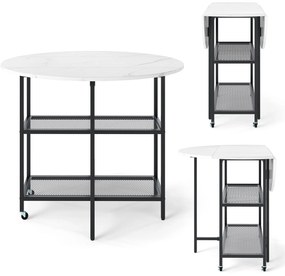 Mesa de jantar com aparência de mármore 100 x 100 x 80 cm, mesa dobrável móvel para 2-4 pessoas, branca
