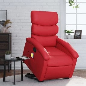Poltrona massagens reclinável elevatória couro artif. vermelho