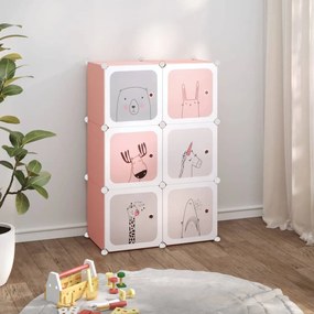 Armário de arrumação infantil com 6 cubos PP rosa