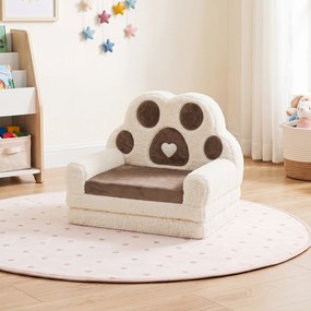 Sofá-Cama Infantil em Forma de Pata de Urso, 57 x 44 x 47 cm, Convertível em Colchoneta, Castanho