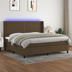 Cama box spring c/ colchão/LED 200x200cm tecido castanho-escuro