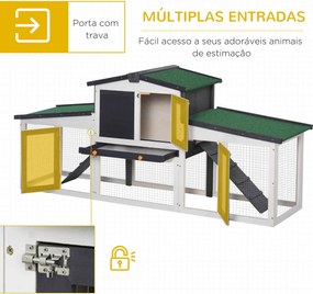 Coelheira de Madeira Gaiola para Coelhos com Teto Rebatível Escada e Bandeja Amovível para Exterior 197x49x86 cm Cinza