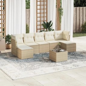 8 pcs conjunto de sofás p/ jardim com almofadões vime PE bege