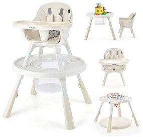 Cadeira refeições alta 6 em 1 para crianças Cadeira alta com altura ajustável com bandeja de 2 níveis e cesto Conjunto Mesa e cadeira com blocos para