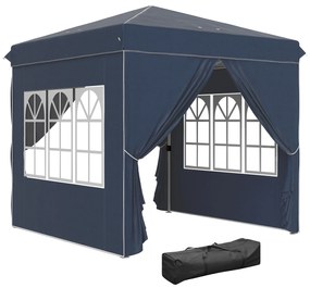Outsunny Tenda Dobrável Pop-Up 2,5x2,5 m Tenda de Jardim para Festas e Eventos com 4 Paredes Laterais Anti-UV Altura Ajustável e Bolsa de Transporte Azul Escuro | AOSOM Portugal