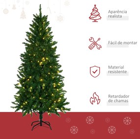 Árvore de Natal Artificial Altura 180cm Ignífugo com 714 Ramos 200 Luzes LED IPX2 8 Modos Folhas de PVC Base Dobrável e Suporte Metálico Decoração de