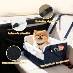 Cadeira auto para cães com cinto de segurança e sistema de fixação, cadeira auto para cães 55 x 46 x 32 cm azul-marinho
