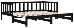 Estrutura sofá-cama de puxar 2x(90x190) cm pinho maciço preto