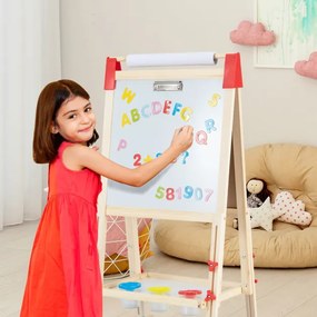 Quadro infantil ajustável de 102 a 126 cm de altura com moldura frente e verso e rolo de moldura de papel preto para crianças de 3 a 8 anos Natural +