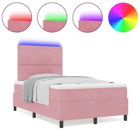 Cama Box Spring vidaXL com Colchão e LED Rosa 120x190 cm Veludo