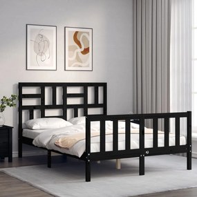 3193050 vidaXL Estrutura de cama de casal c/ cabeceira madeira maciça preto