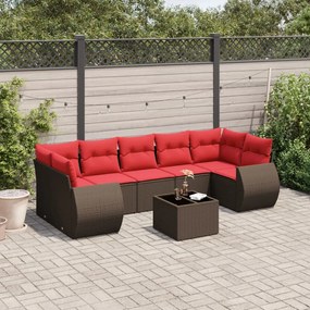 vidaXL 8 pcs conjunto sofás de jardim c/ almofadões vime PE castanho