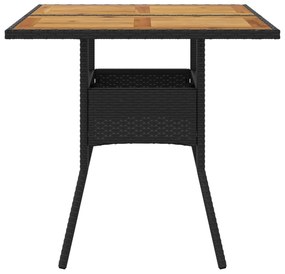 Mesa de jardim com tampo em acácia 80x80x75 cm vime PE preto