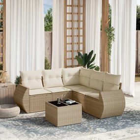 6 pcs conjunto de sofás p/ jardim com almofadões vime PE bege