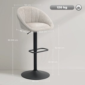 Conjunto de 2 bancos de bar, cadeiras de bar com altura ajustável, encosto e braços, apoio para os pés, bege
