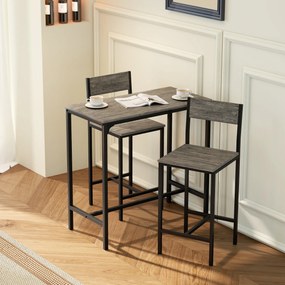 Conjunto de mesa de bar com bancos, mesa de jantar alta com 2 cadeiras de bar, apoios para os pés e encostos, cinzento