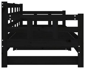 Estrutura sofá-cama de puxar pinho maciço preto 2x(90x190) cm