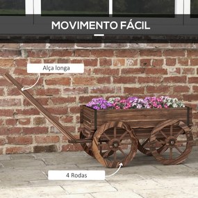 Floreira de Madeira de Exterior em Forma de Carrinho com 4 Rodas para Varanda Jardim Pátio 120x41x54 cm Madeira
