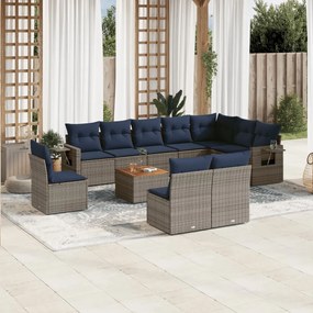 vidaXL 11 pcs conjunto sofás de jardim c/ almofadões vime PE cinzento