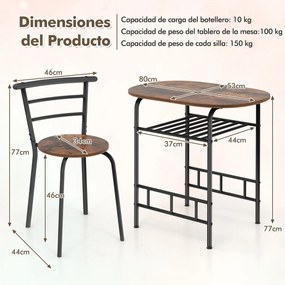 Conjunto de cozinha e jantar de 3 peças de com mesa de cozinha e 2 Cadeiras Tampo de mesa em madeira Tampo de mesa folheado a madeira Suporte adiciona