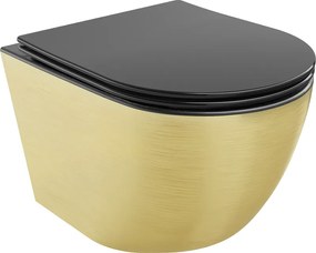 Mexen Lena taça sanitária sem aro com assento de fecho suave slim, duroplast, preto mate/padrão dourado em linhas - 30224077