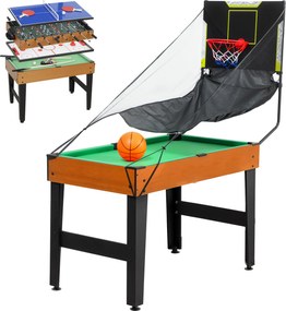 Mesa Multijogos 5 em 1 Mesa de Jogo com Matraquilho Bilhar Ping-Pong Hóquei e Basquetebol 134x108x144 cm Madeira e Preto