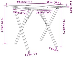 Mesa de jantar estrutura em X 90x90x75 cm pinho e aço