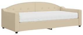 Sofá-cama com colchão 90x200 cm tecido cor creme