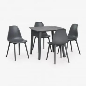 Conjunto De Mesa Quadrada 85x85 Cm E 4 Cadeiras De Jardim Em Polipropileno Scand Cinza Grafito - Sklum