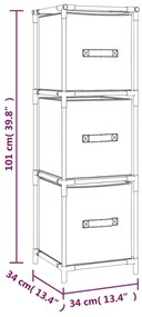 Armário de arrumação c/ 3 gavetas tecido 34x34x101 cm aço cinza