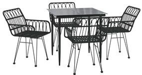 5 pcs conjunto de jantar p/ jardim vime PE preto