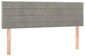 Cama box spring c/ colchão/LED 140x200 cm veludo cinzento-claro