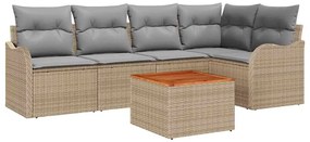Conjunto de Sofá de Jardim 6 Peças com Almofadas Bege, Rattan de Polie