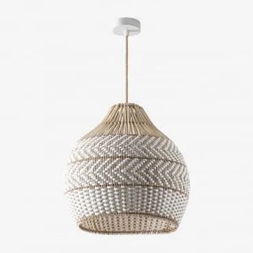 Lâmpada De Teto Suspensa Em Rattan Trançado Llaury Natural - Branco & Ø40 Cm - ↑40 Cm Llaury - Sklum