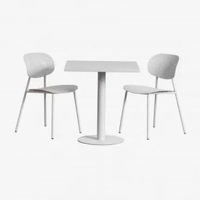 Conjunto De Mesa Quadrada 70x70 Cm Mizzi E 2 Cadeiras De Jardim Tupah Cinza Claro - Sklum