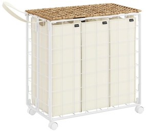 Cesto Roupa Suja com Rodas 130 litros 66 x 33 x 65 cm bege natural