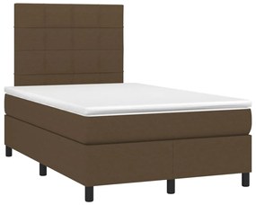 Cama box spring c/ colchão/LED 120x200cm tecido castanho-escuro