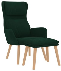 Cadeira de descanso com banco veludo verde-escuro
