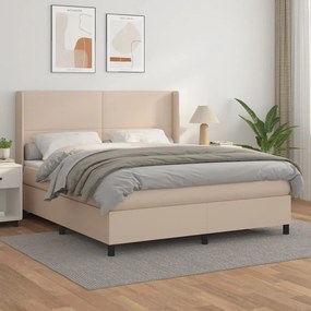 vidaXL Cama com molas/colchão 160x200 cm couro artificial cappuccino