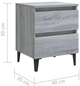 Mesa de cabeceira c/ pernas em metal 40x35x50 cm sonoma cinza