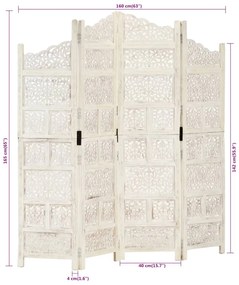 Biombo esculp. mão 4 painéis 160x165cm mangueira maciça branco