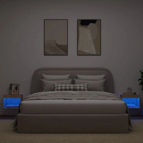 Mesas de cabeceira de parede c/ luzes LED 2 pcs carvalho sonoma